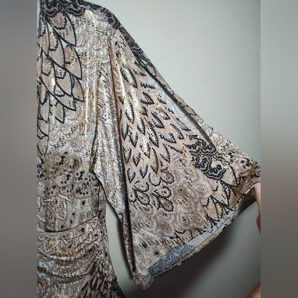 Vintage Y2K JBS Top Gold Pattern Glitter Cold Shoulder - Picture 9 of 16